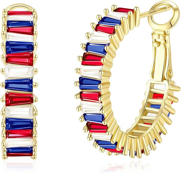 Trendy CZ Gold Hoop Earrings for Women, Lightweight Chunky Silver Earrings for Girls 14K Real Gol... | Amazon (US)