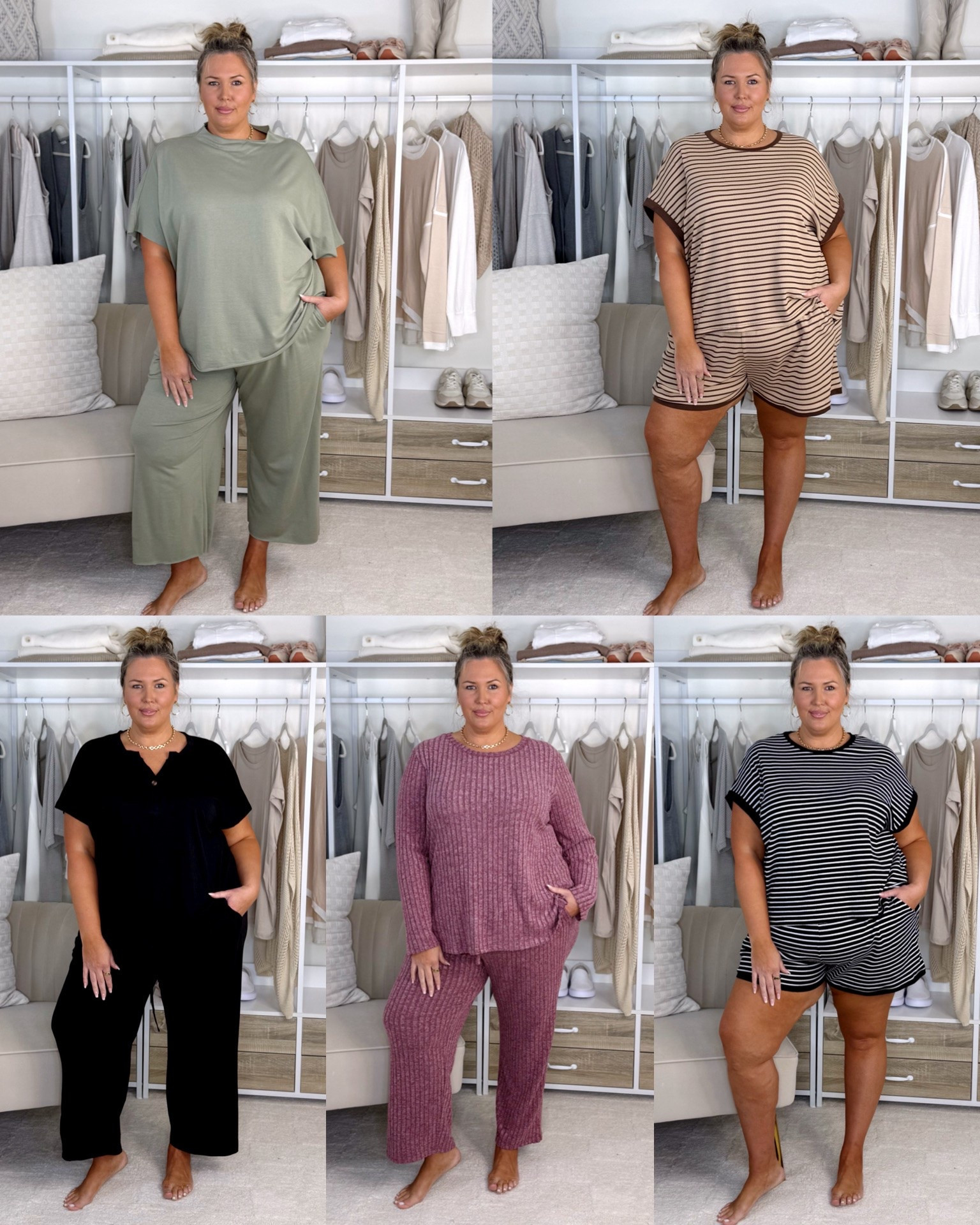 Comfy Amazon sets! Wearing a 3X in the black set, green set is a 2X, burgundy set is a 3X, striped sets are 4X. Plus size, outfit inspo, casual fashion, fall fashion, mom life

#LTKSeasonal #LTKPlusSize #LTKMidsize