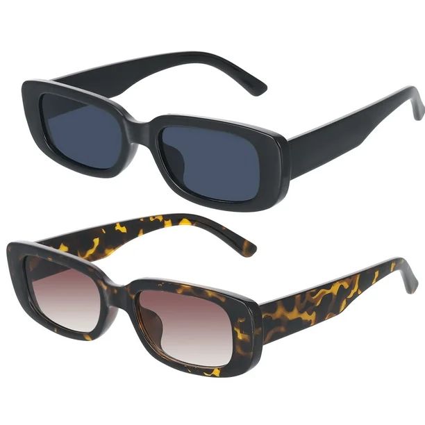Qweryboo 2 Piars Rectangle Sunglasses for Women Men, Trendy Retro 90s Sunglasses, Square Frame Vi... | Walmart (US)