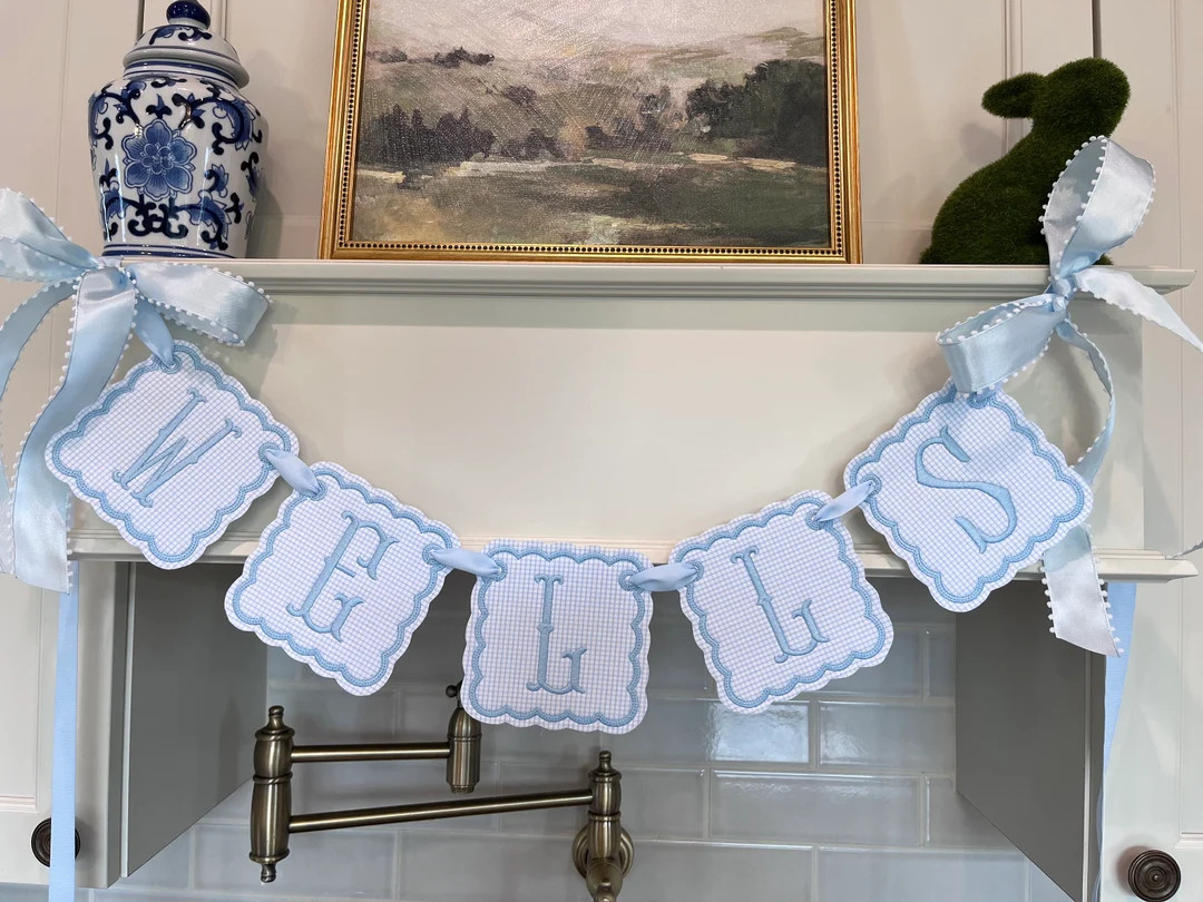Baby Blue Embroidered Name Banner. - Etsy | Etsy (US)