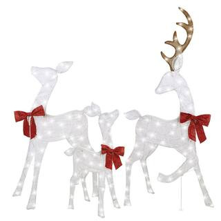 3-Pieces Outdoor Christmas Decoration Reindeer Family Yard Decoration with Cool White LED Lights | The Home Depot
