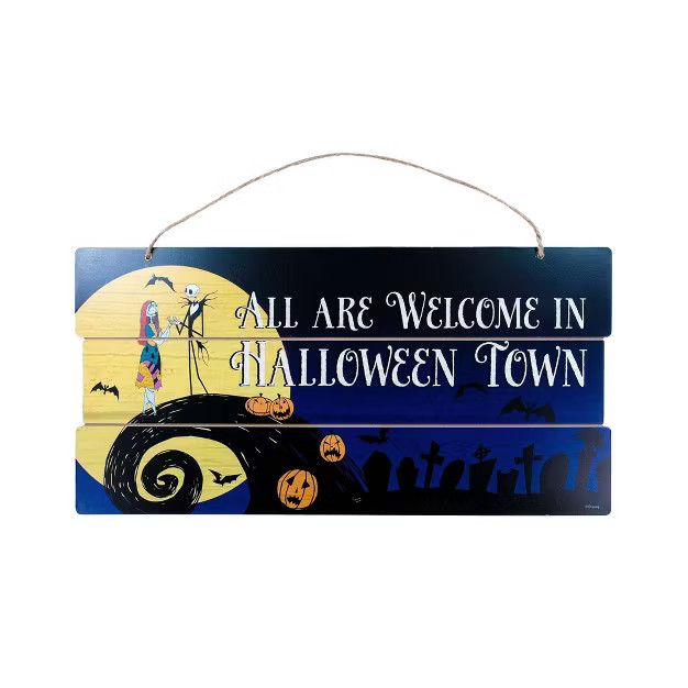 Nightmare Before Christmas All Are Welcome in Halloween Town Halloween Sign Decorative Prop | Target