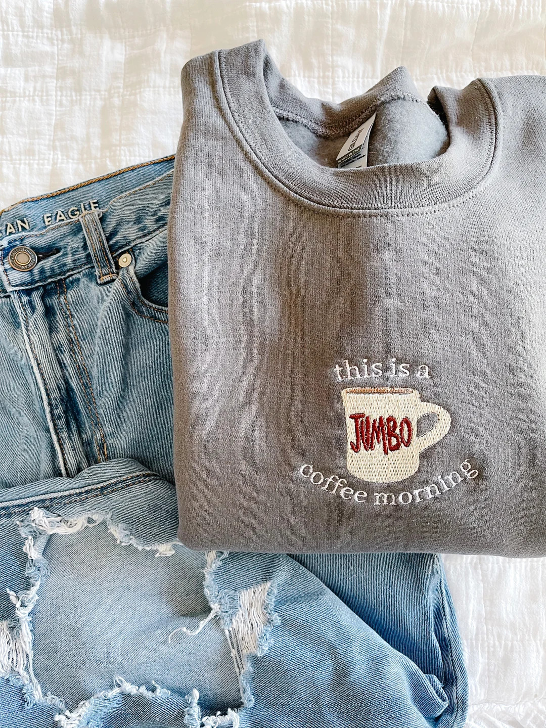 Embroidered Jumbo Coffee Morning Crewneck Sweatshirt: Lorelai Gilmore Quote | Etsy (US)