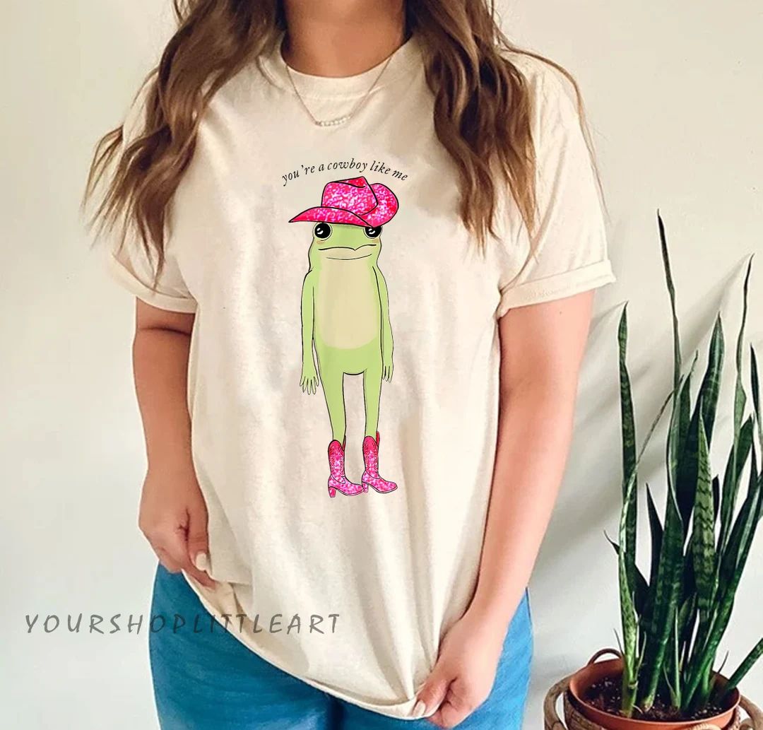 You're a cowboy like me funny frog pink cowboy hat cowgirl tshirt, Cowboy Frog Meme, Cowboy Like ... | Etsy (US)