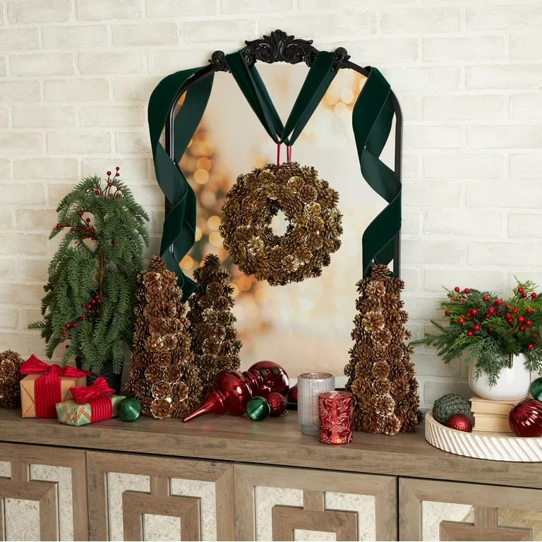 My Texas House Gold Glitter Pinecone Wreath, 12 in | Walmart (US)