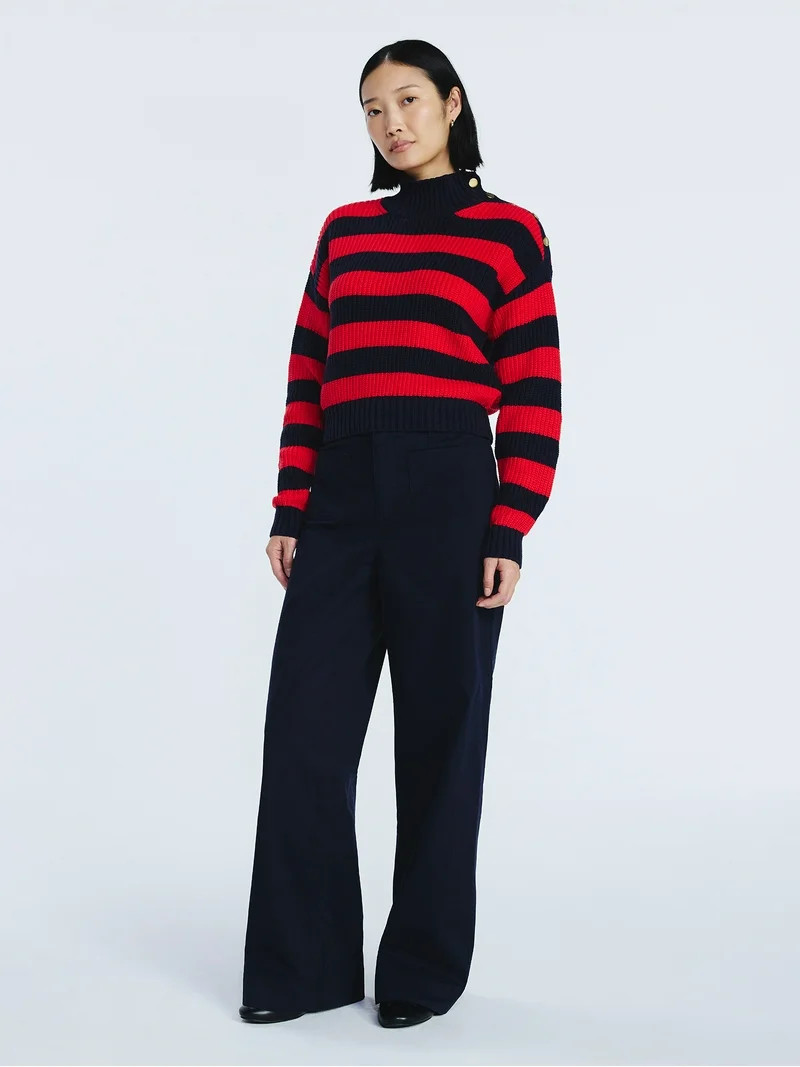 Free Assembly Women's Mock Neck Button Sweater with Long Sleeves, Midweight, Sizes XS-XXL | Walmart (US)