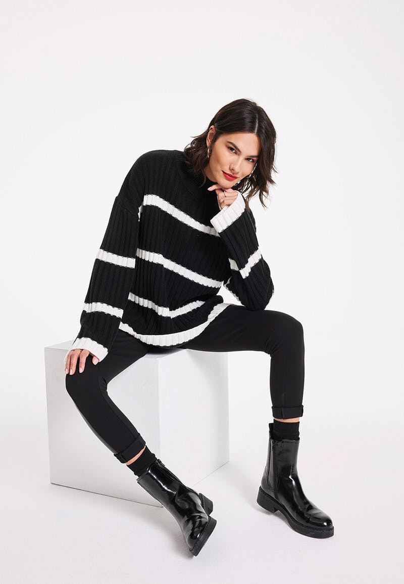 Womens Black & White Stripe Knitted Longline Jumper | Peacocks