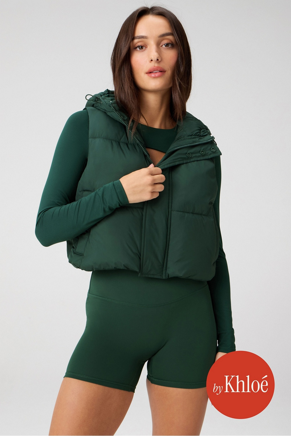 Essential Cropped Hooded Puffer Vest Womens green XL Fabletics | Fabletics Europe