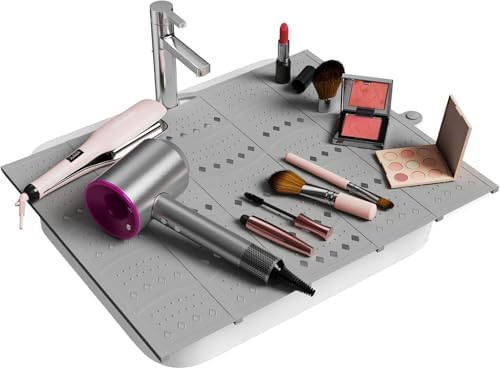 Bathroom Sink Cover for Counter Space, Foldable Silicone Sink Mat Makeup Organizer Mat Space Save... | Amazon (US)