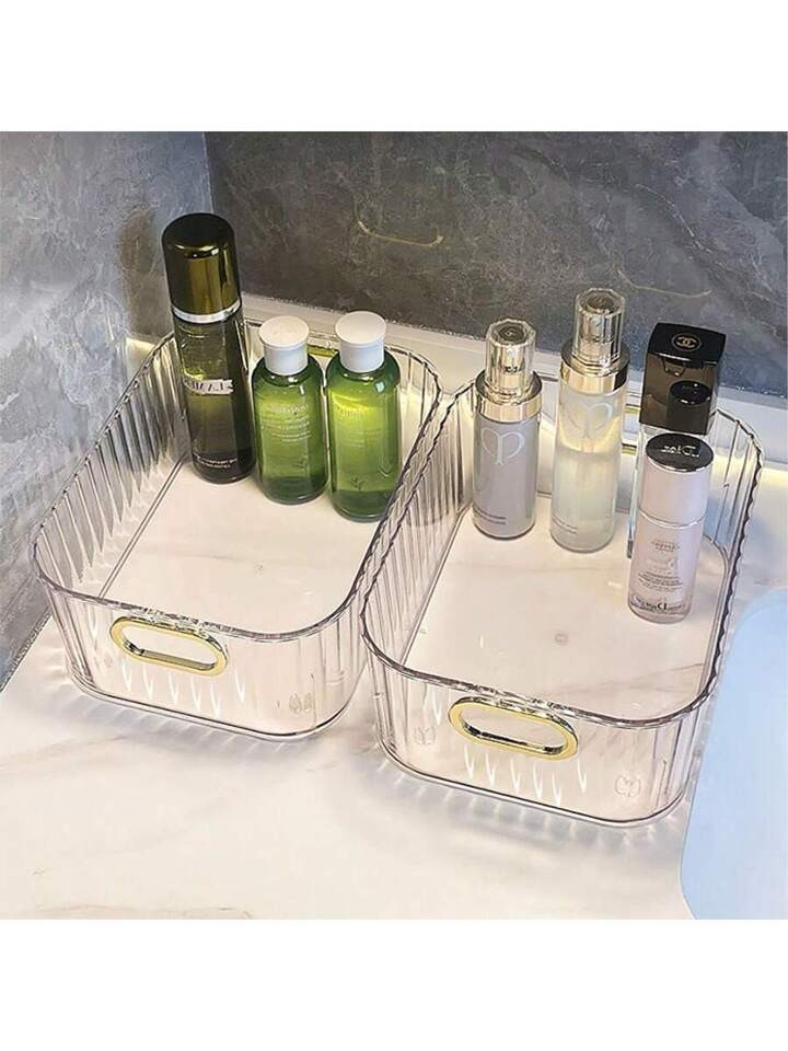 2pcs Cosmetic Storage Box Desktop Storage Box Light Luxury Simple PET Storage Box  Dresser Skin C... | SHEIN