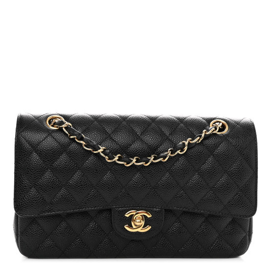 Caviar Quilted Medium Double Flap Black | FASHIONPHILE (US)