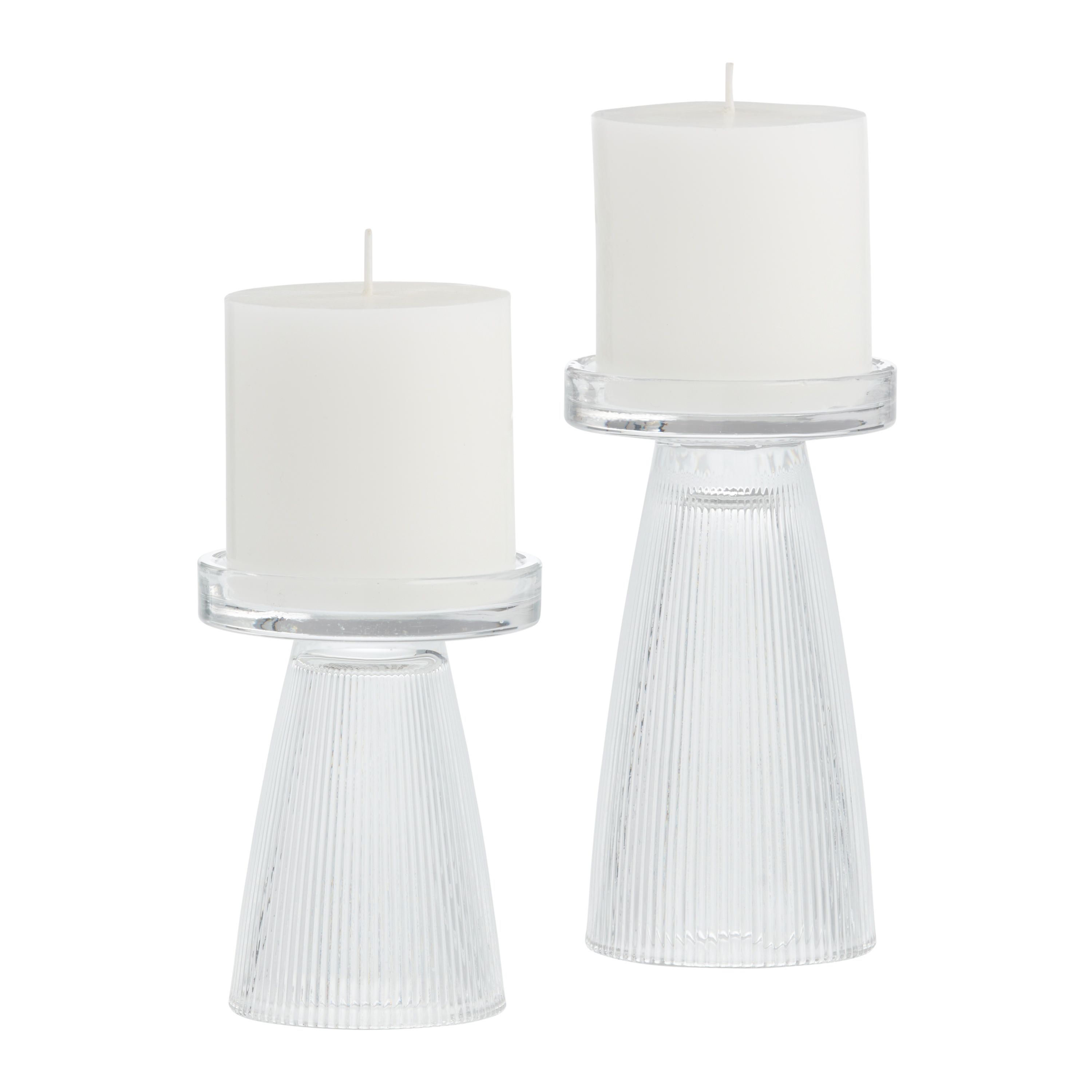 Clear Ribbed Glass Pillar Candle Holder | World Market