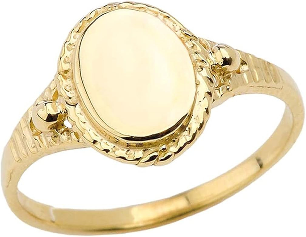 10K Yellow Gold Engravable Oval Signet Ring with Rope Detail, Fluting, and Tapered Shank | Amazon (US)