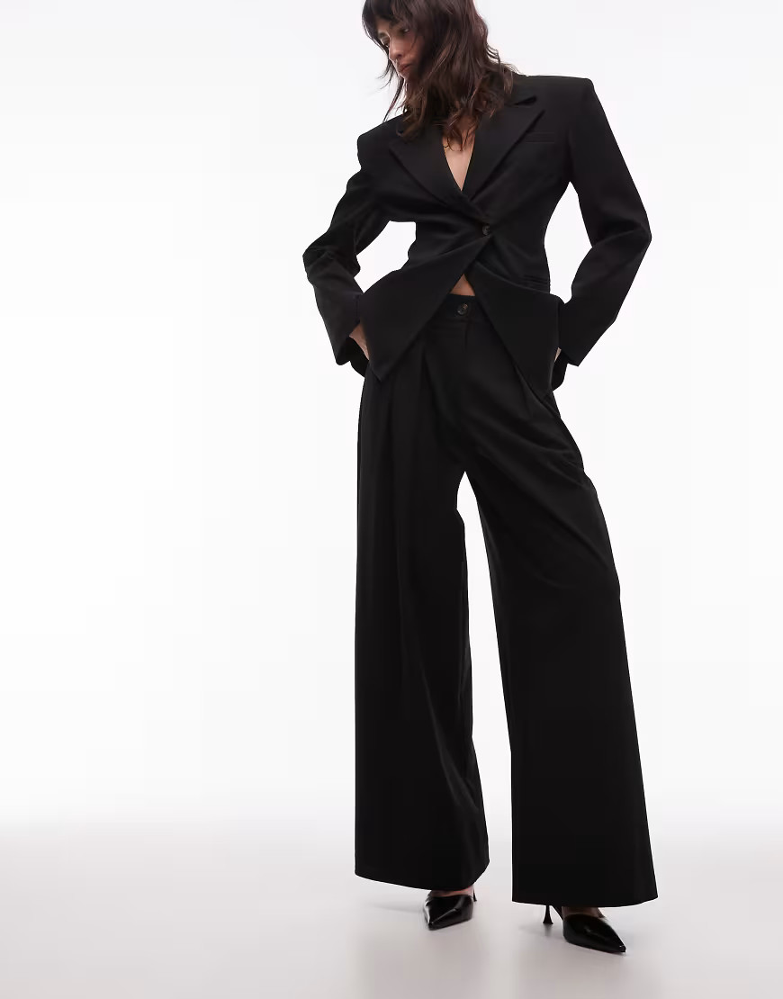 ASOS DESIGN tailored high waist pleat front pants in black | ASOS (Global)