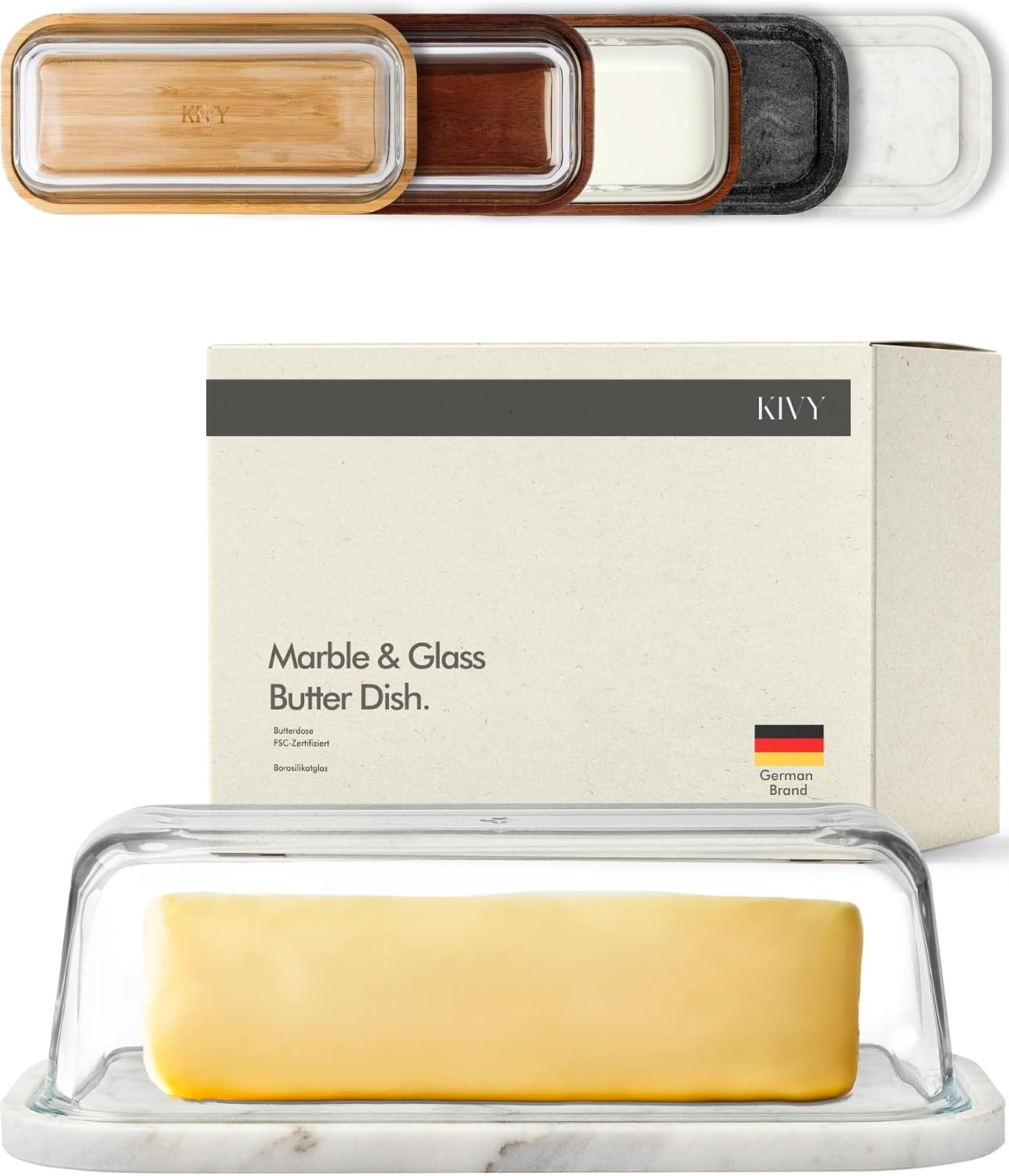 KIVY Butter Dish White Marble with airtight glass lid - Dishwasher Safe | Amazon (US)