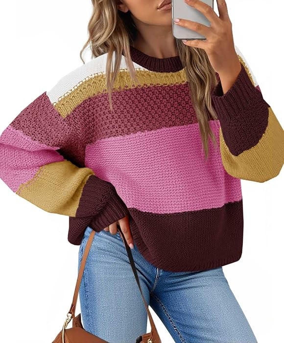 Saodimallsu Womens Color Block Cropped Sweaters 2026 Winter Trendy Casual Oversized Y2k Going Out... | Amazon (US)