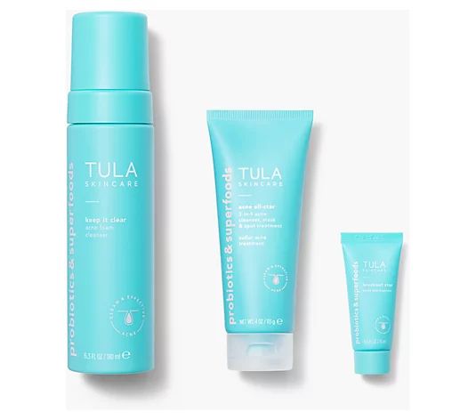 TULA 3-in-1 Acne Treatment, Foam Cleanser, &Moisturizer Kit - QVC.com | QVC