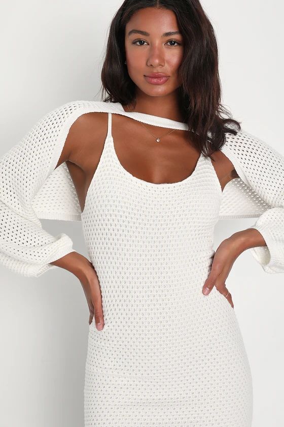 Good Feeling White Crochet Two-Piece Mini Sweater Dress | Lulus (US)