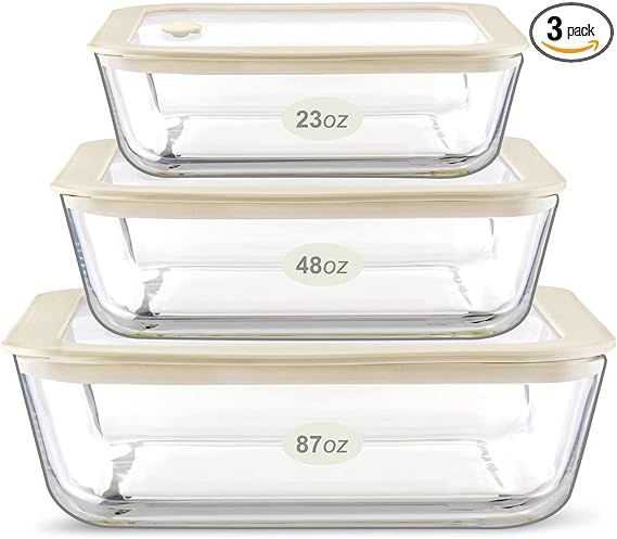 Urban Green Glass Food Container Set with Glass Lid, 3 Pack, Glass Containers with Silicone Frame... | Amazon (US)