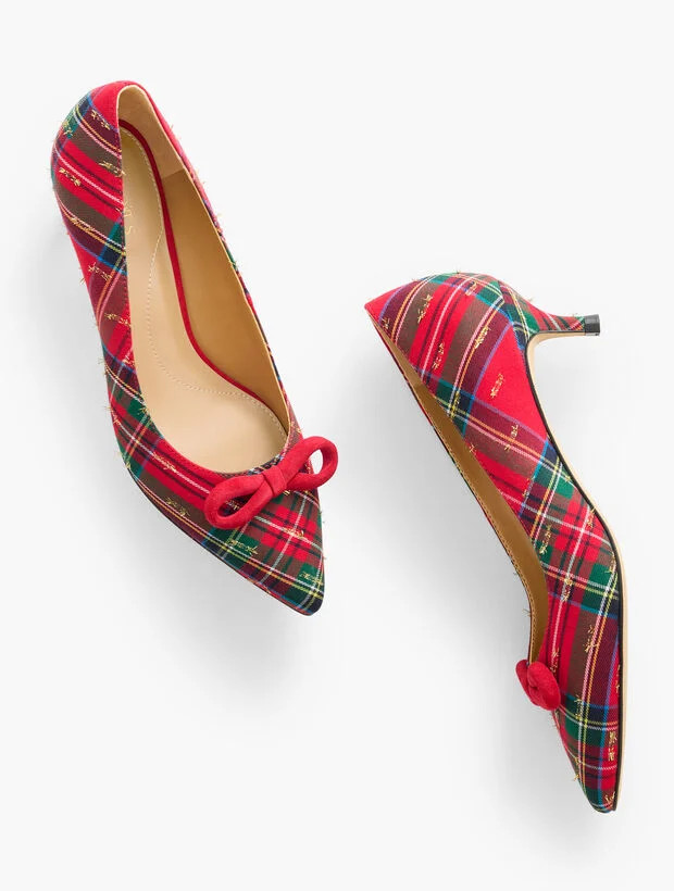 Sylvie Bow Kitten Heel Pumps - Plaid | Talbots