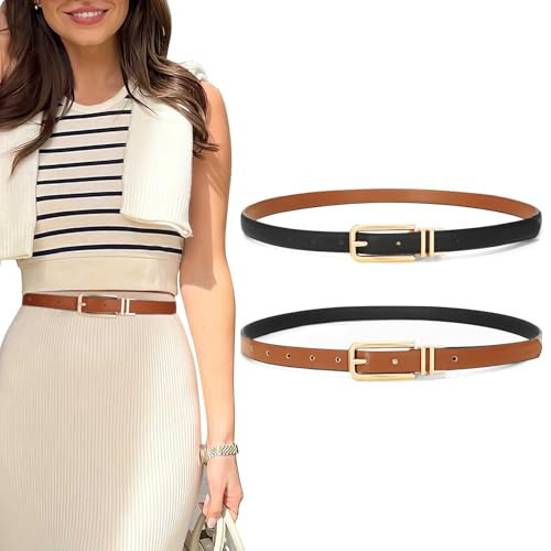 SUOSDEY Women Reversible Leather Belt with Rotating Pin Buckle for Jeans Pants Dresses | Amazon (US)
