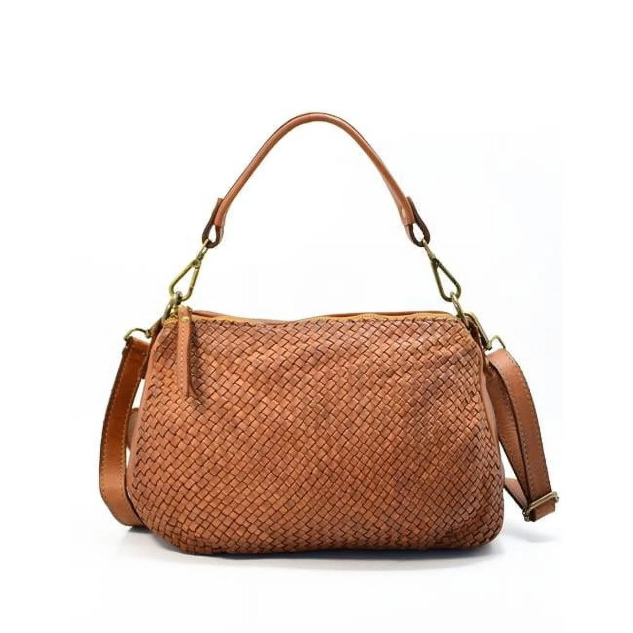 Womens Handcrafted Vintage Washed Leather Shoulder Handbag, Cognac - Medium | Walmart (US)