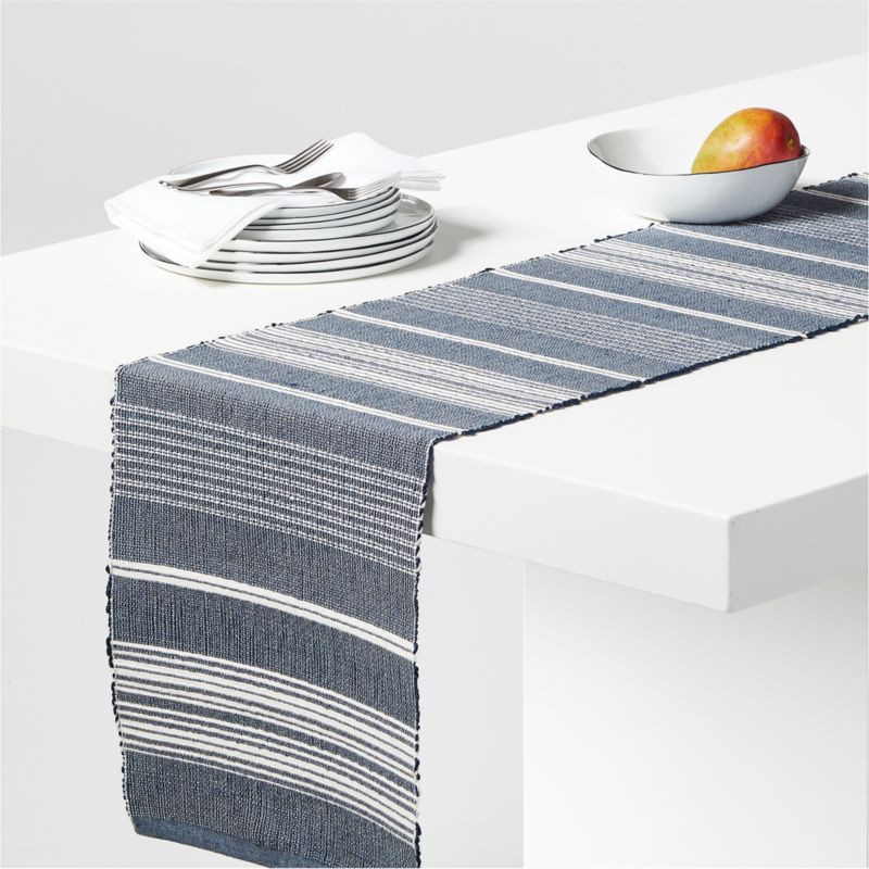 Tidal 90" Stripe Woven Table Runner + Reviews | Crate & Barrel | Crate & Barrel