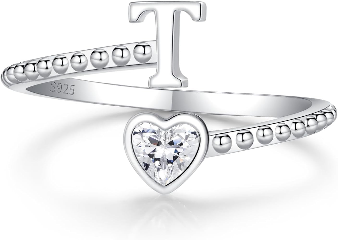 Amazon.com: Step Forward T Initial Ring for Women: Open Adjustable 925 Sterling Silver Finger Ban... | Amazon (US)