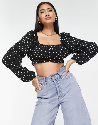 Lola May cropped puff sleeve blouse in polka dot | ASOS (Global)
