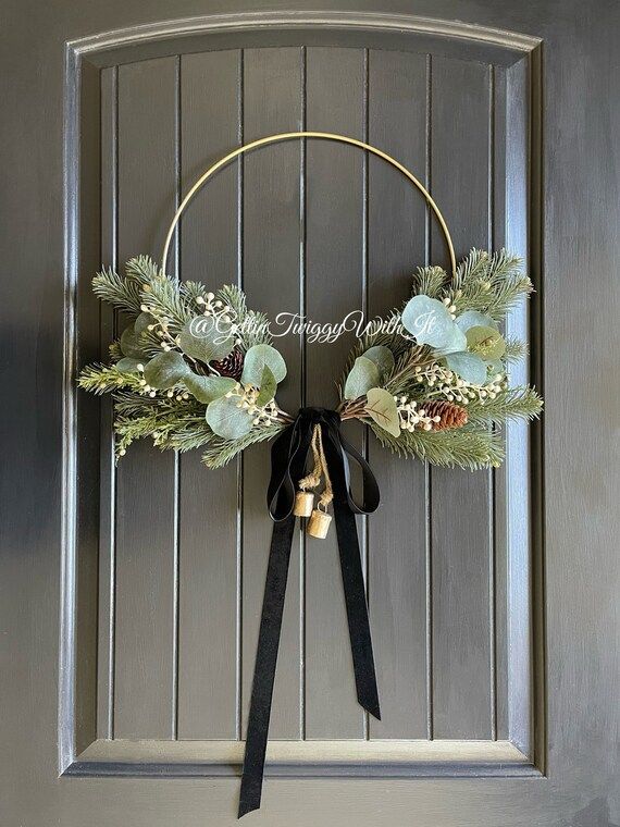 Pine Eucalyptus and White Berry Gold Hoop Wreath for Front - Etsy | Etsy (US)