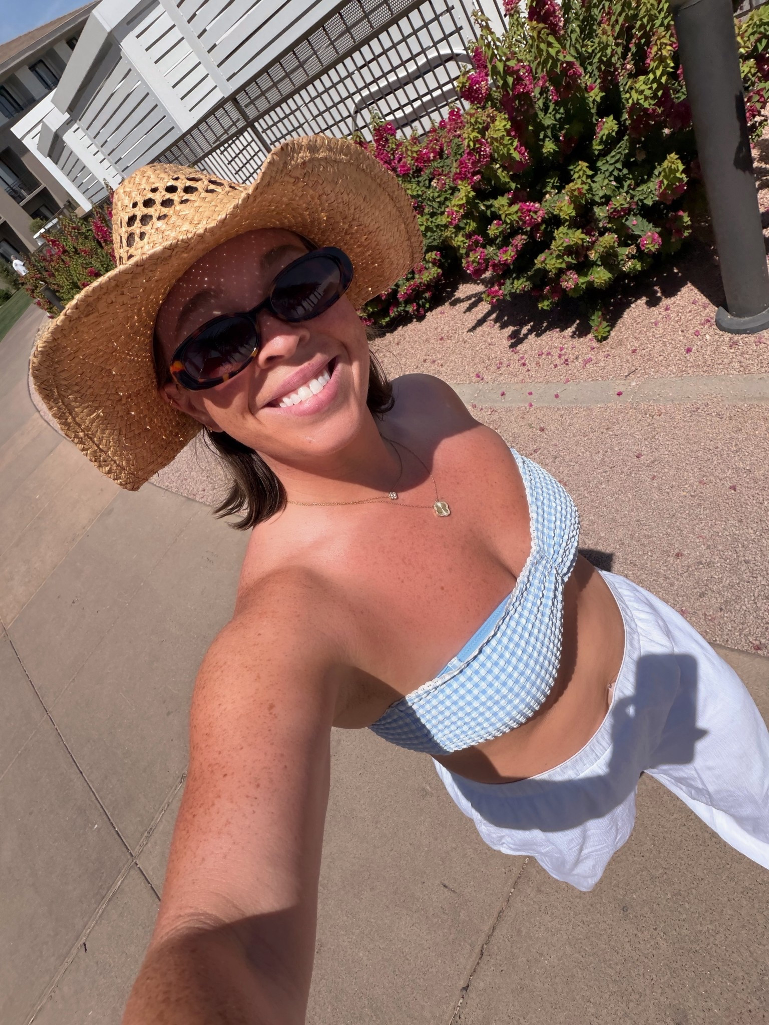 Vacation Outfit of the Day 🩵🤍 Midsize Swim | Pool Day Outfit | Wearing a size large in the tops and bottoms | size 10 | M\L | 5’4” 

#LTKootd #LTKMidsize #LTKTravel