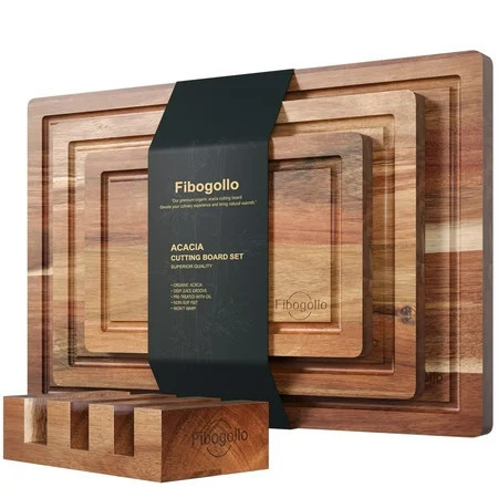 Fibogollo Acacia Wood Cutting Boards for Kitchen(Set of 3),Wooden Chopping Boards Set with Juice Groove,Chopping Board with Holder,Butcher Block for Meat,Vegetables,Fruit | Walmart (US)