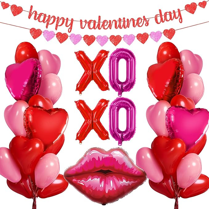 KatchOn, Big Valentines Day Decorations Set - Pack of 50 | Glitter Happy Valentines Day Banner, 1... | Amazon (US)