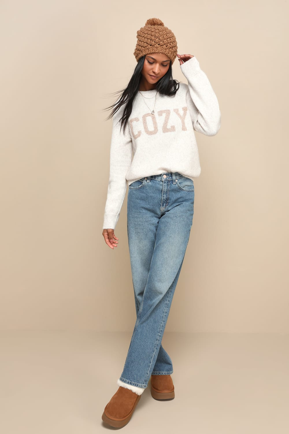 Lizzy Cozy Heather Beige Crew Neck Pullover Sweater | Lulus (US)