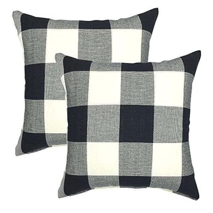 YOUR SMILE Retro Farmhouse Tartan Checkers Plaid Cotton Linen Decorative Throw Pillow Case Cushion C | Amazon (US)