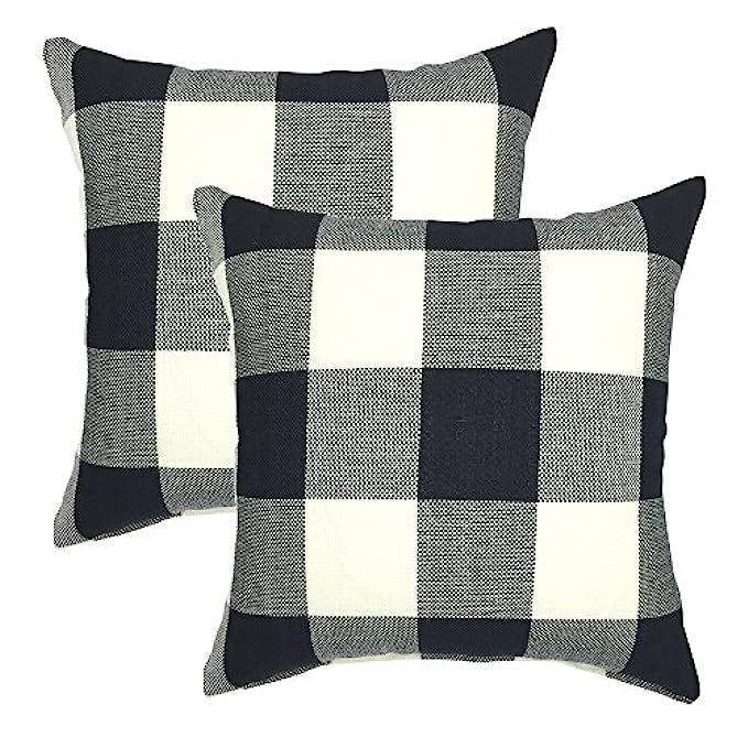 YOUR SMILE Retro Farmhouse Tartan Checkers Plaid Cotton Linen Decorative Throw Pillow Case Cushion C | Amazon (US)