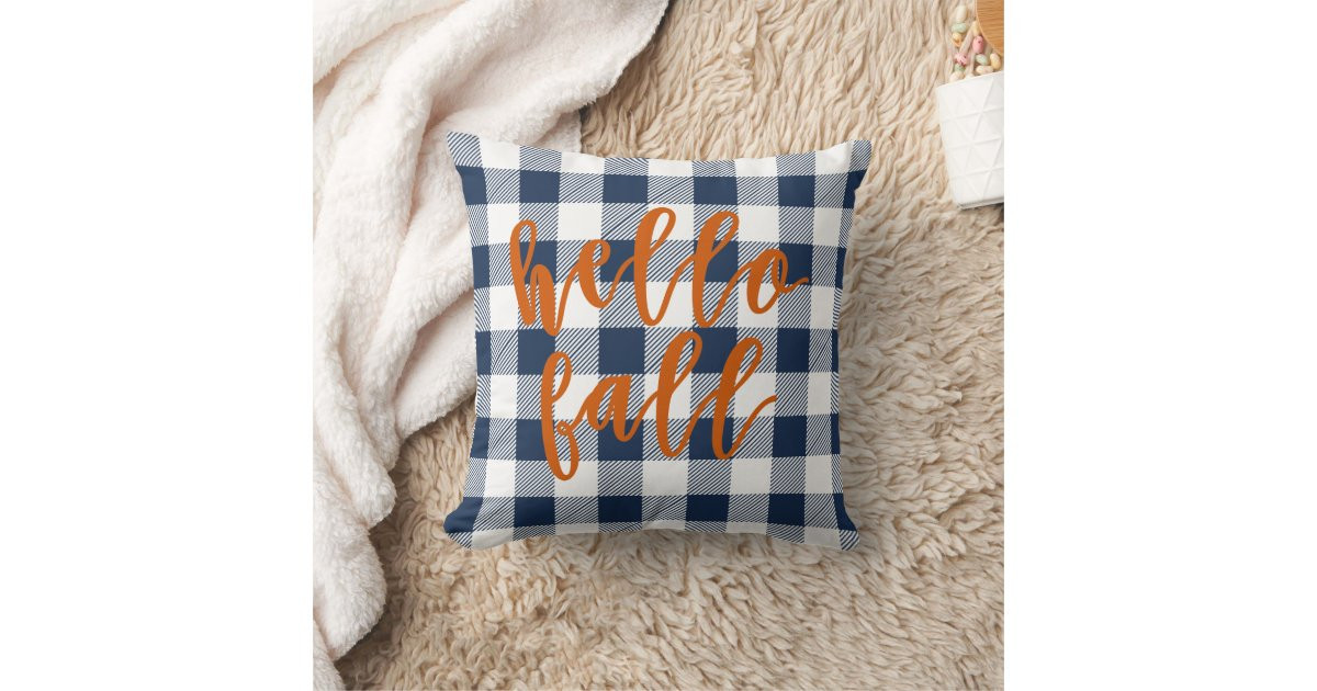 Hello fall navy buffalo check throw pillow | Zazzle | Zazzle