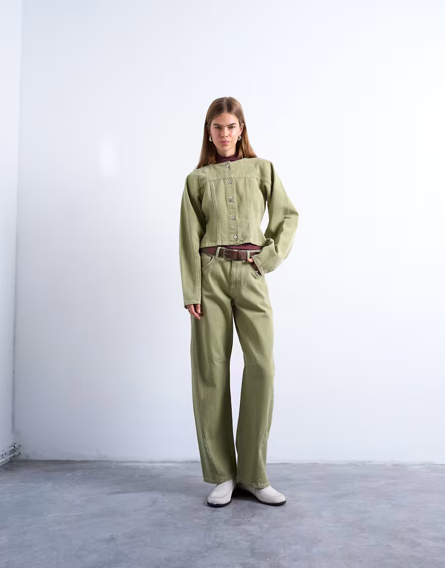 Topshop Barrel high rise jean with seam details in avocado-Green | ASOS (Global)
