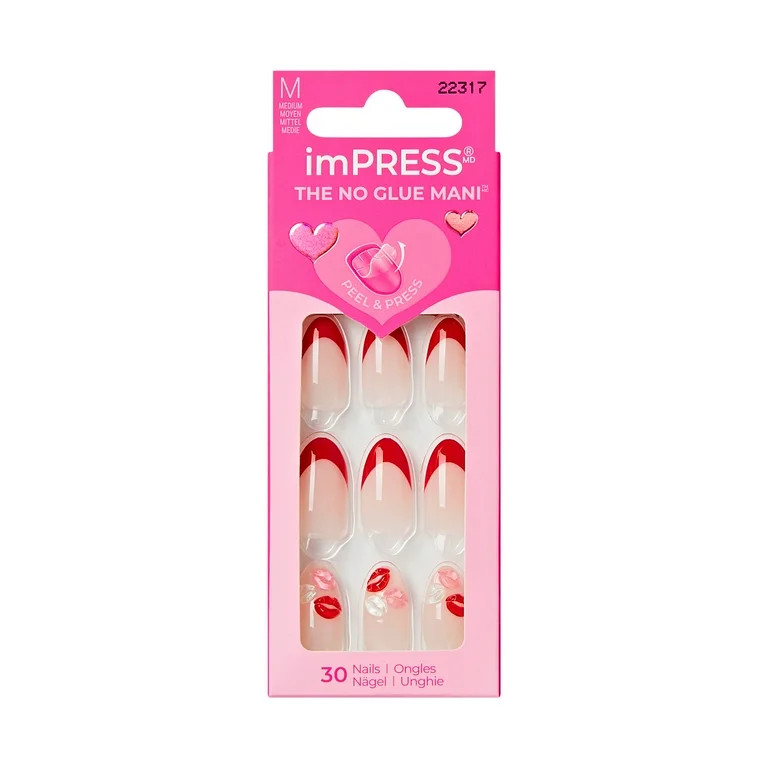 KISS imPRESS Valentine’s Day Press On Nails Almond, Lover, Medium, 30 Count | Walmart (US)