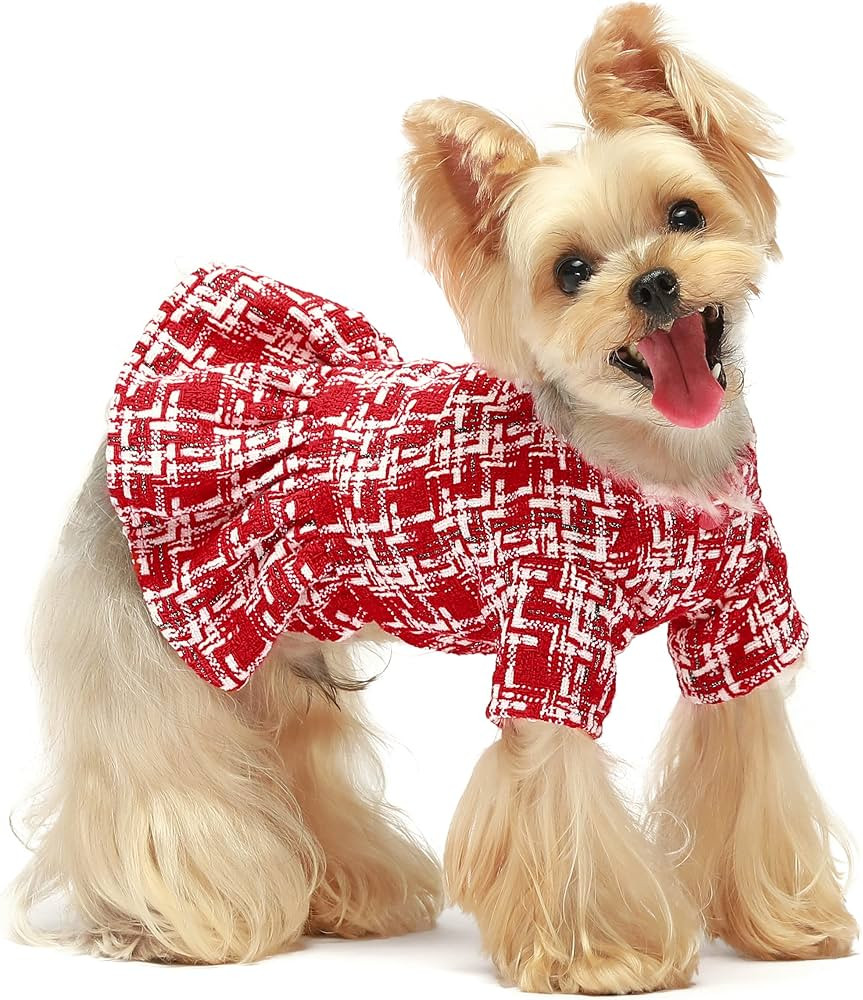 Fitwarm Vintage Dog Dress, Christmas Dog Clothes for Small Dogs Girl, Cat Winter Apparel, Red, Re... | Amazon (US)