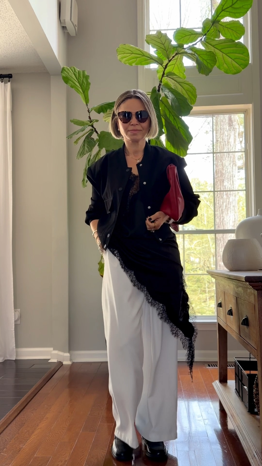 spring outfits 2026
Lace top paired with white trousers, loafers , bomber jacket, sunnies and red oversized clutch for a pop of color!

#spring #outfit #over50 #lacetop #chic 

#LTKSeasonal #LTKgrwm #LTKOver40