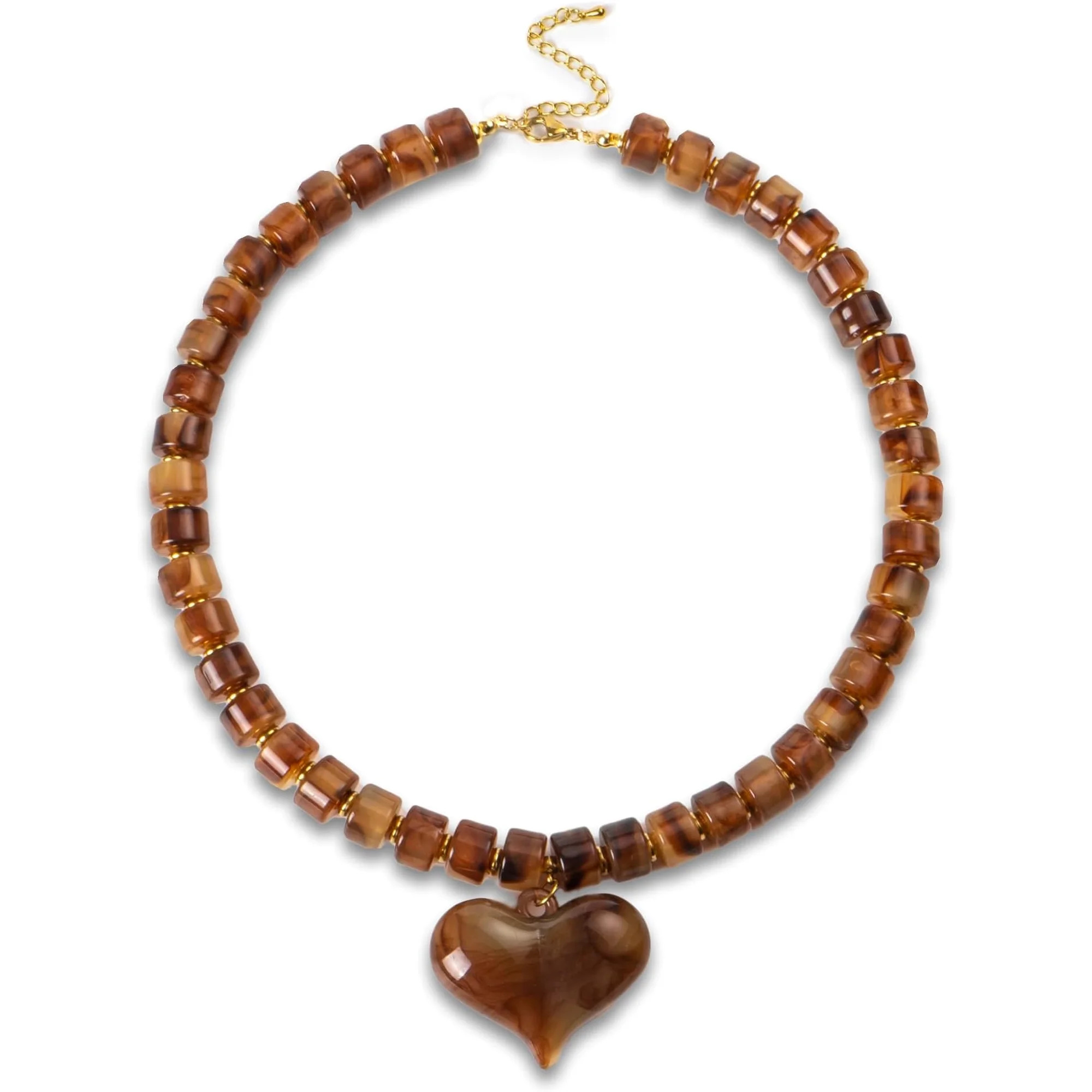 Brown  Puff Heart Pendant Necklace for Women Exaggerated Statement Chunky  Beaded Strand Necklace... | Walmart (US)