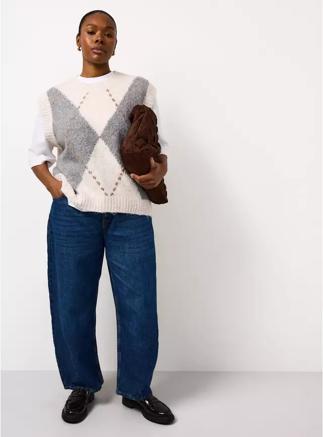 Argyle Grey & Cream Knitted Tank Top S | Tu Clothing