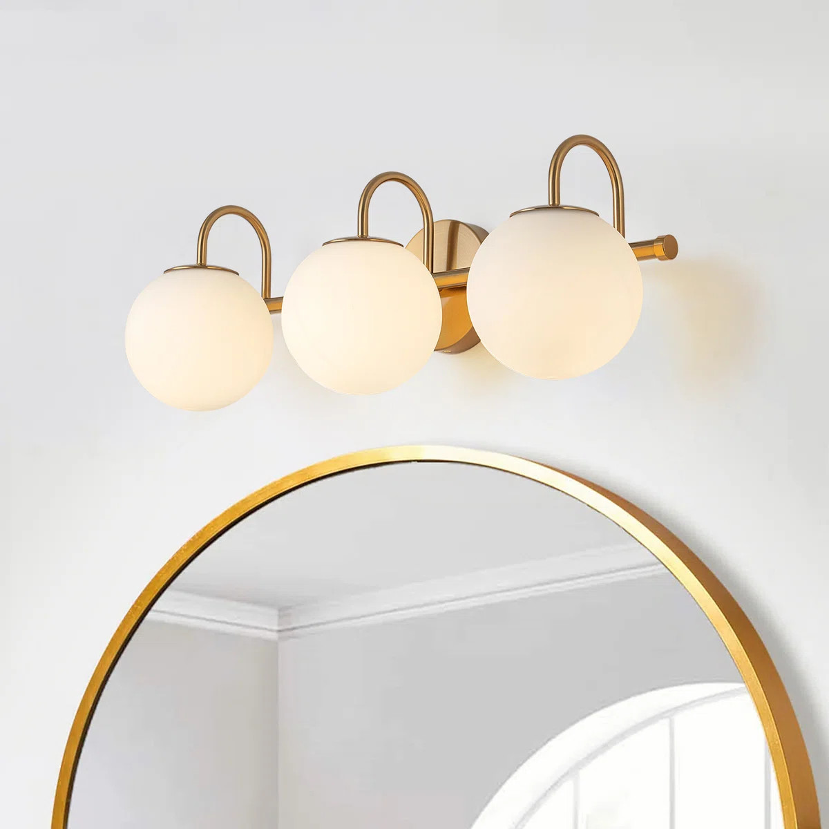 Kaynen Dimmable Vanity Light With Milky - White Spherical Glass Shades | Wayfair North America