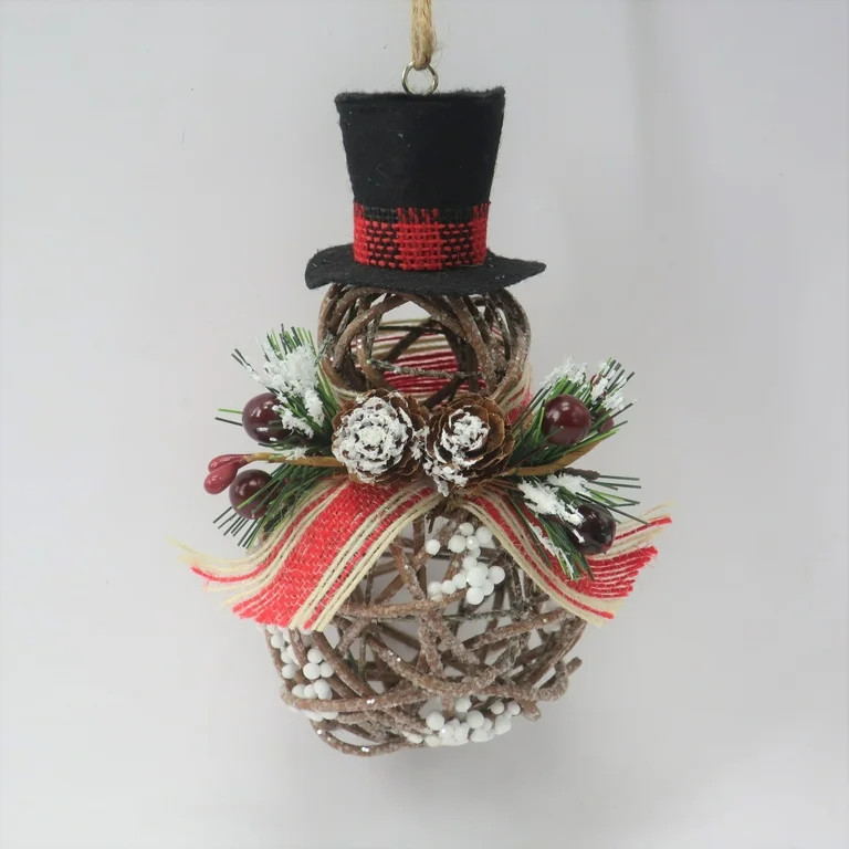 Holiday Time Rattan Snowman With Bow And Hat Ornament - Walmart.com | Walmart (US)