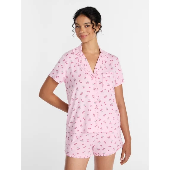 Joyspun Women’s Modal-Blend Ruffle Trim Notch Collar Top and Shorts Pajama Set, 2 Piece, Sizes ... | Walmart (US)