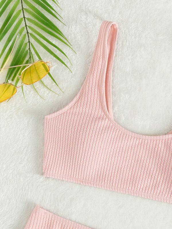 Ribbed Bikini Set Tank Top & Bikini Bottom 2 Piece Bathing Suit | SHEIN
