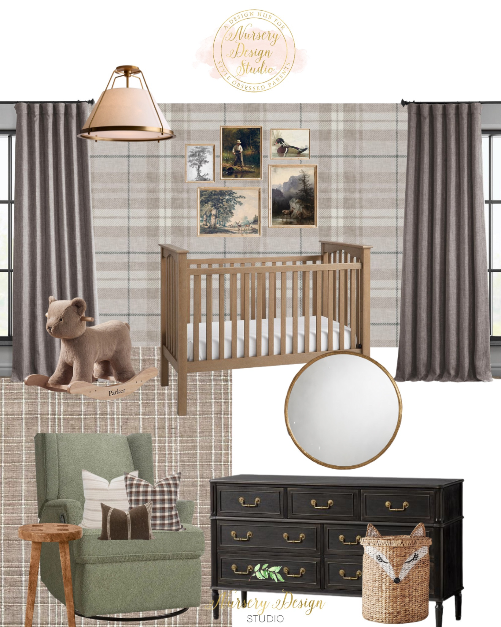 Beautiful nursery inspiration, brown curtains, green glider, black dresser

#LTKsalealert #LTKbaby #LTKhome