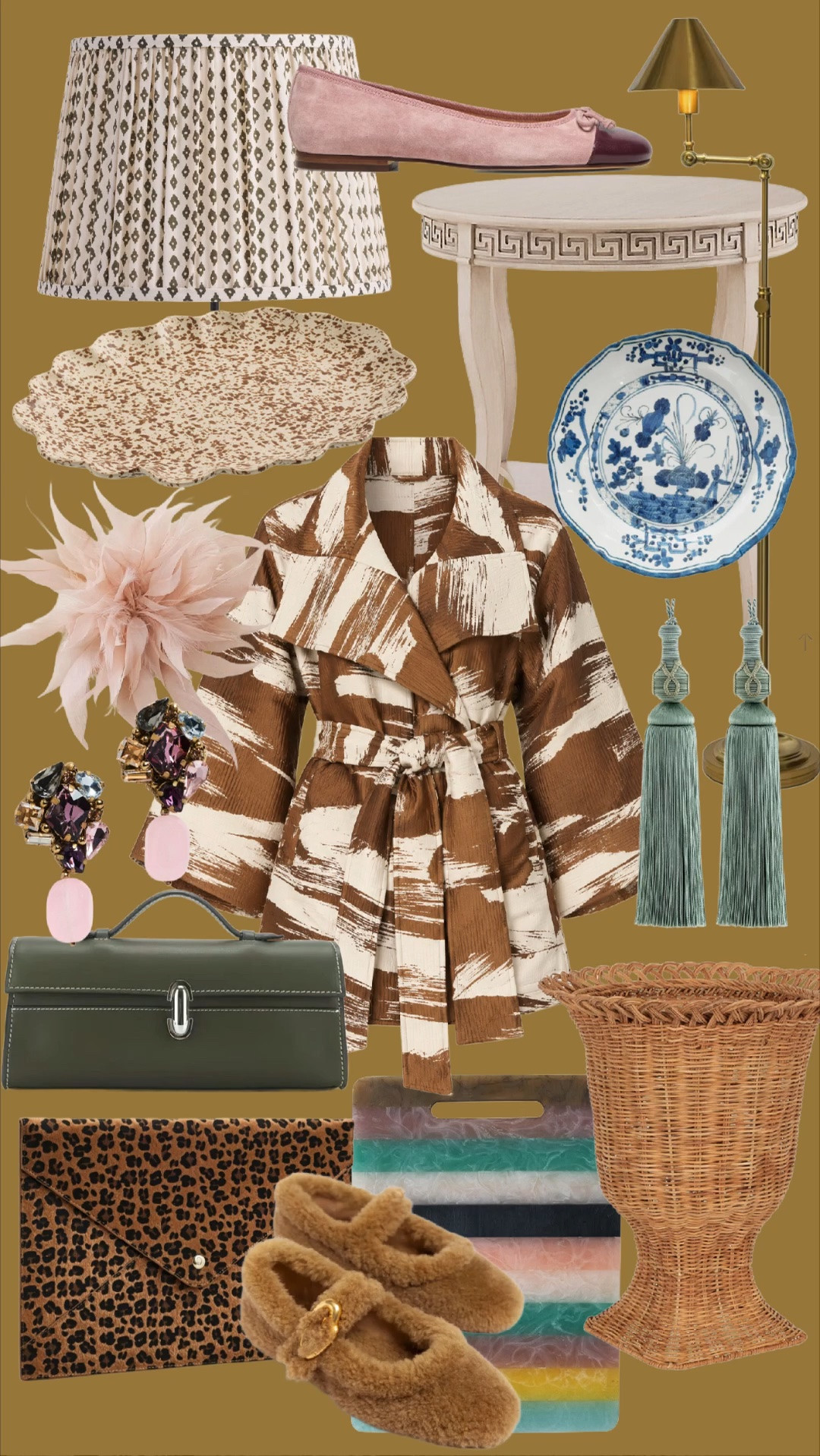 The Broke Brooke Daily Finds! 

A little bit of everything I’m loving for fall! Rich chocolate browns, soft blush pinks, timeless blue and white, and classic statement pieces for your wardrobe and home.

SHOP THE FINDS:

1. Brown & Cream Printed Mini Skirt
2. Blush Pink Suede Ballet Flats
3. Antique Brass Table Lamp
4. White Greek Key Accent Table
5. Brown Speckled Scalloped Serving Platter
6. Blue & White Chinoiserie Decorative Plate
7. Blush Pink Feather Flower Accessory
8. Brown & Cream Printed Belted Jacket
9. Statement Gemstone Drop Earrings
10. Sage Green Leather Top-Handle Handbag
11. Light Blue Decorative Tassels
12. Woven Wicker Pedestal Basket
13. Leopard Print Clutch
14. Tan Shearling Slippers with Gold Hardware
15. Multicolored Marble Serving Board

HASHTAGS:

#LTKStyleTip #LTKHome #FallFashion #GrandmillennialStyle #FallHomeDecor