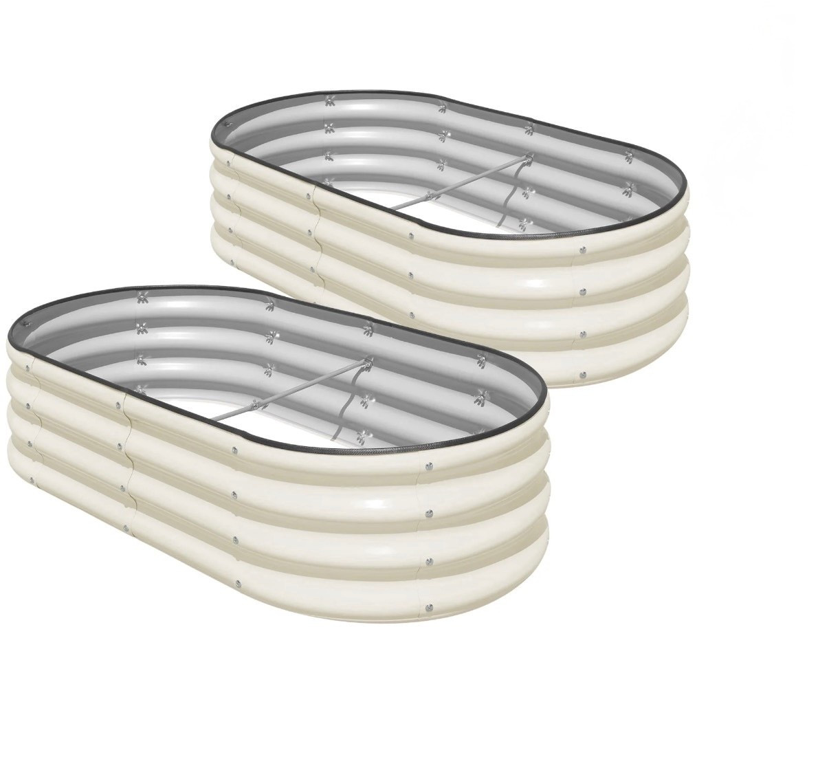 SnugNiture 4x2x1 ft Galvanized Garden Bed, 2 Pcs White Oval Planters for Vegetables and Outdoor Plants